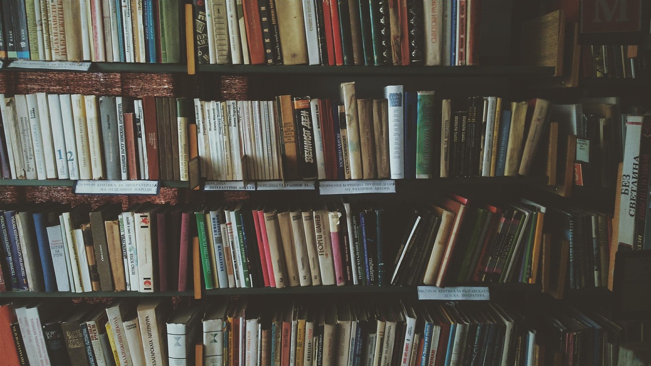 Boekenwand in bibliotheek verlicht door zonnestralen. Boekenwand in bibliotheek verlicht door zonnestralen.